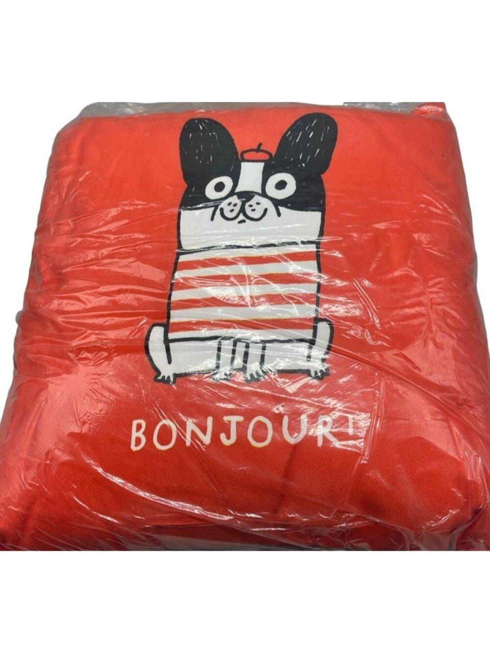 Bonjour Gemma throw pillows dog Paris 15" square red gray soft zipper READ NEW